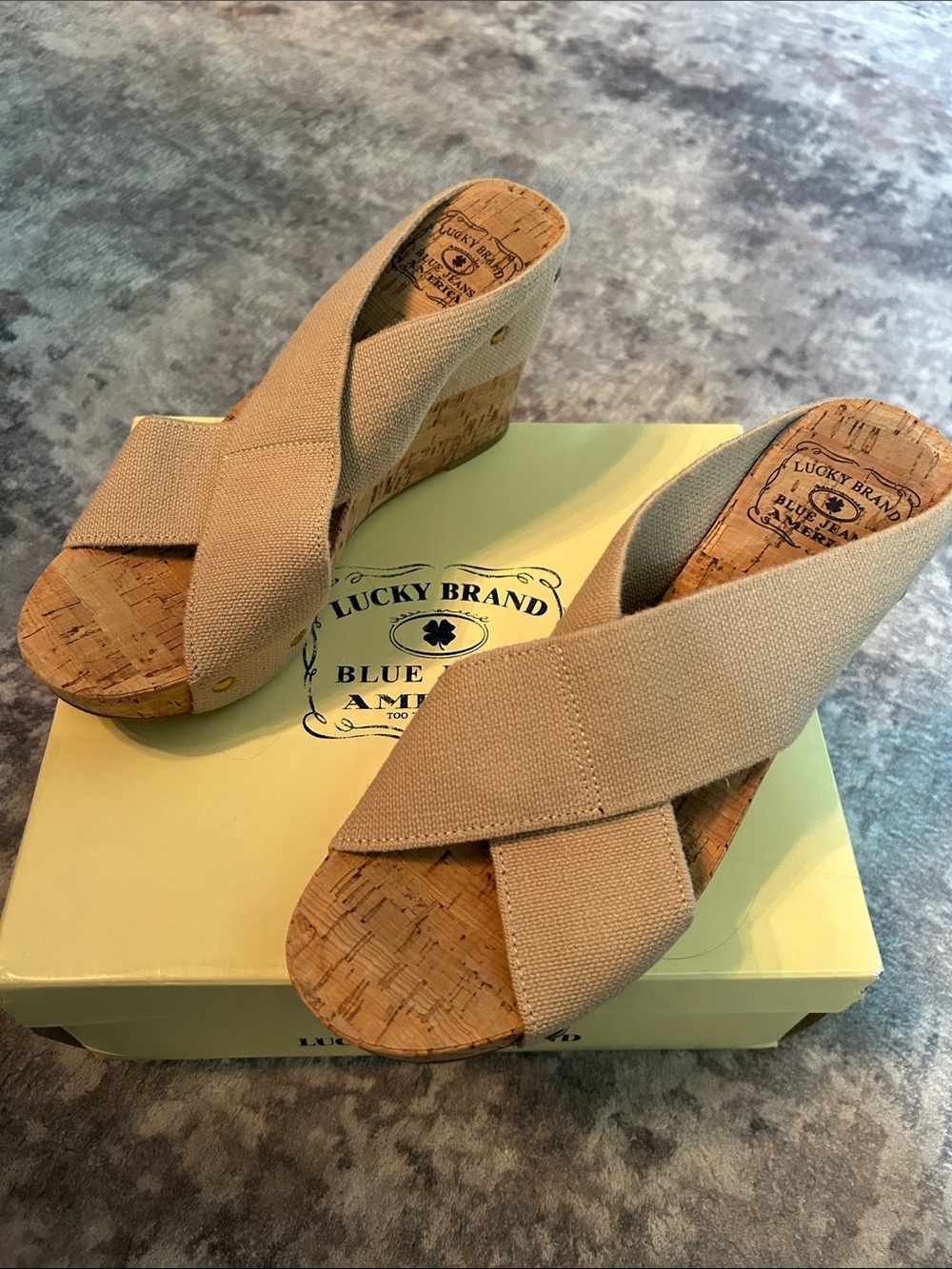 Lucky Brand Natural Beige Cork Wedge Sandals
